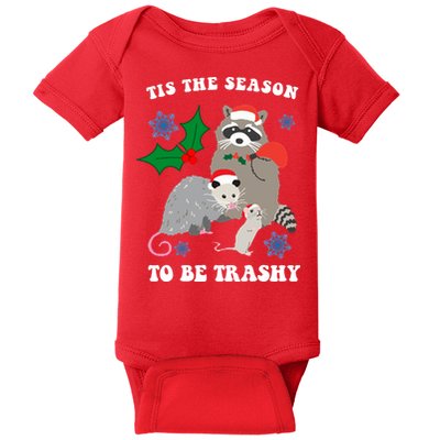 Tis The Season To Be Trashy Funny Raccoon Christmas Baby Bodysuit