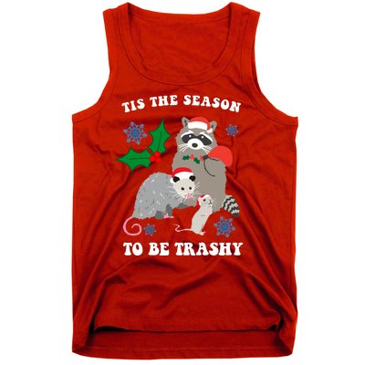 Tis The Season To Be Trashy Funny Raccoon Christmas Tank Top