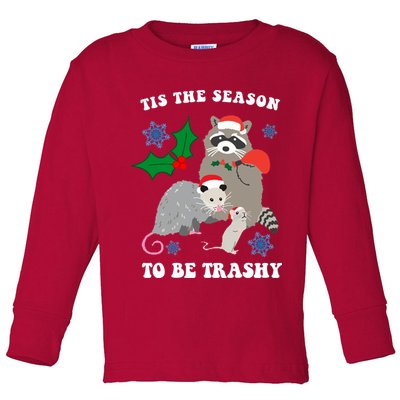 Tis The Season To Be Trashy Funny Raccoon Christmas Toddler Long Sleeve Shirt