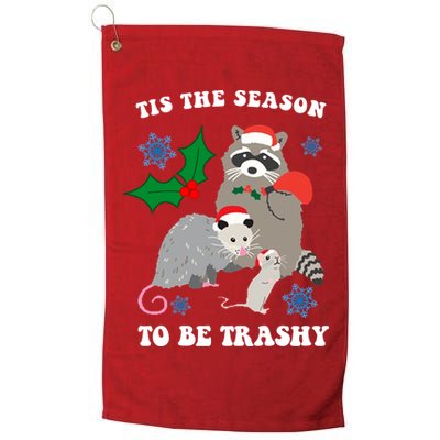 Tis The Season To Be Trashy Funny Raccoon Christmas Golf Towel
