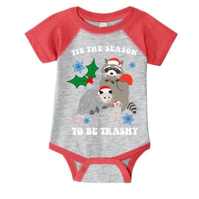 Tis The Season To Be Trashy Funny Raccoon Christmas Infant Baby Jersey Bodysuit