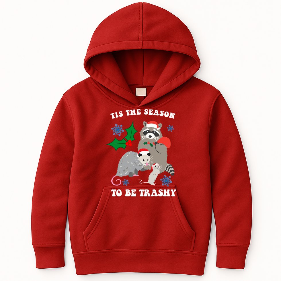 Tis The Season To Be Trashy Funny Raccoon Christmas Kids Hoodie