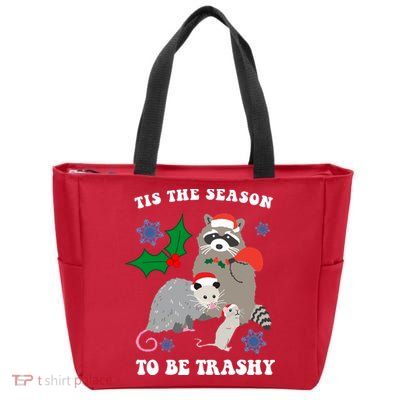 Tis The Season To Be Trashy Funny Raccoon Christmas Zip Tote Bag