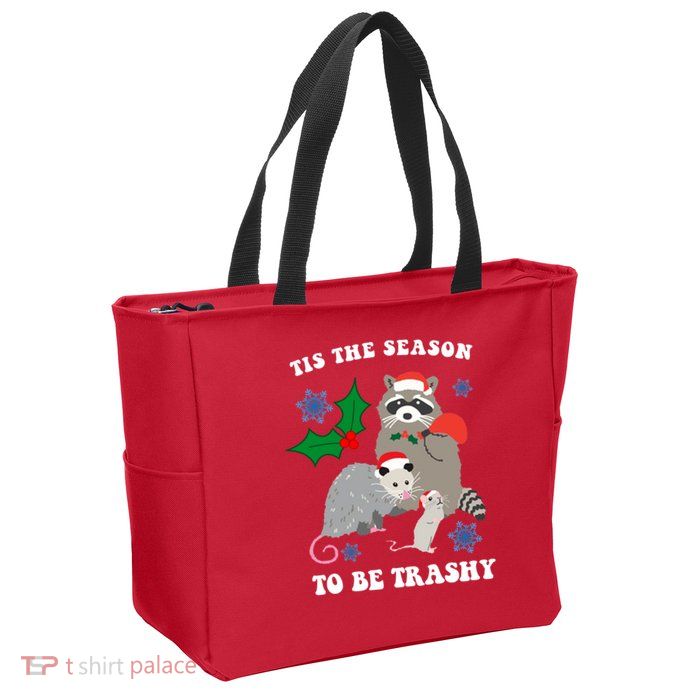 Tis The Season To Be Trashy Funny Raccoon Christmas Zip Tote Bag