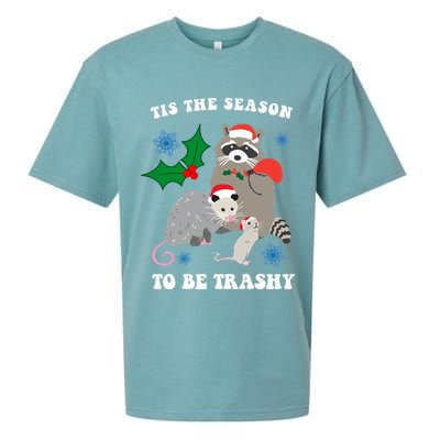 Tis The Season To Be Trashy Funny Raccoon Christmas Sueded Cloud Jersey T-Shirt