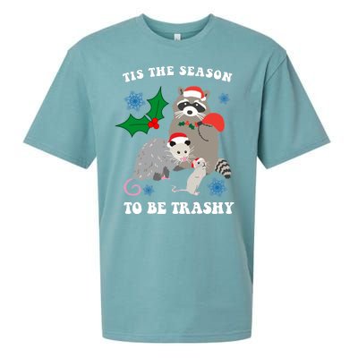 Tis The Season To Be Trashy Funny Raccoon Christmas Sueded Cloud Jersey T-Shirt