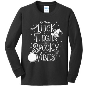 Thick Thighs Spooky Vibes Halloween Party Gym Workout Witch Kids Long Sleeve Shirt