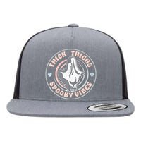 Thick Thighs Spooky Vibes Funny Halloween Ghost Pastel Goth Flat Bill Trucker Hat