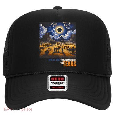Texas Total Solar Eclipse Retro April 8 2024 Astronomy High Crown Mesh Back Trucker Hat
