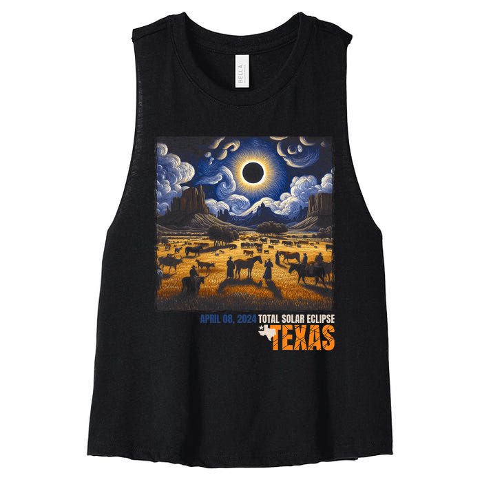 Texas Total Solar Eclipse Retro April 8 2024 Astronomy Women's Racerback Cropped Tank