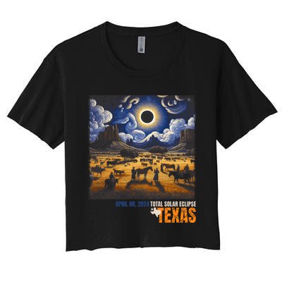 Texas Total Solar Eclipse Retro April 8 2024 Astronomy Women's Crop Top Tee