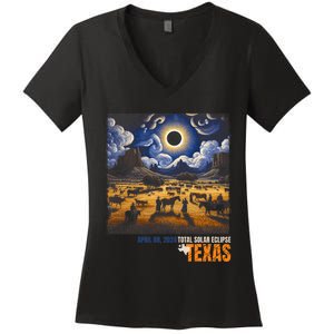 Texas Total Solar Eclipse Retro April 8 2024 Astronomy Women's V-Neck T-Shirt