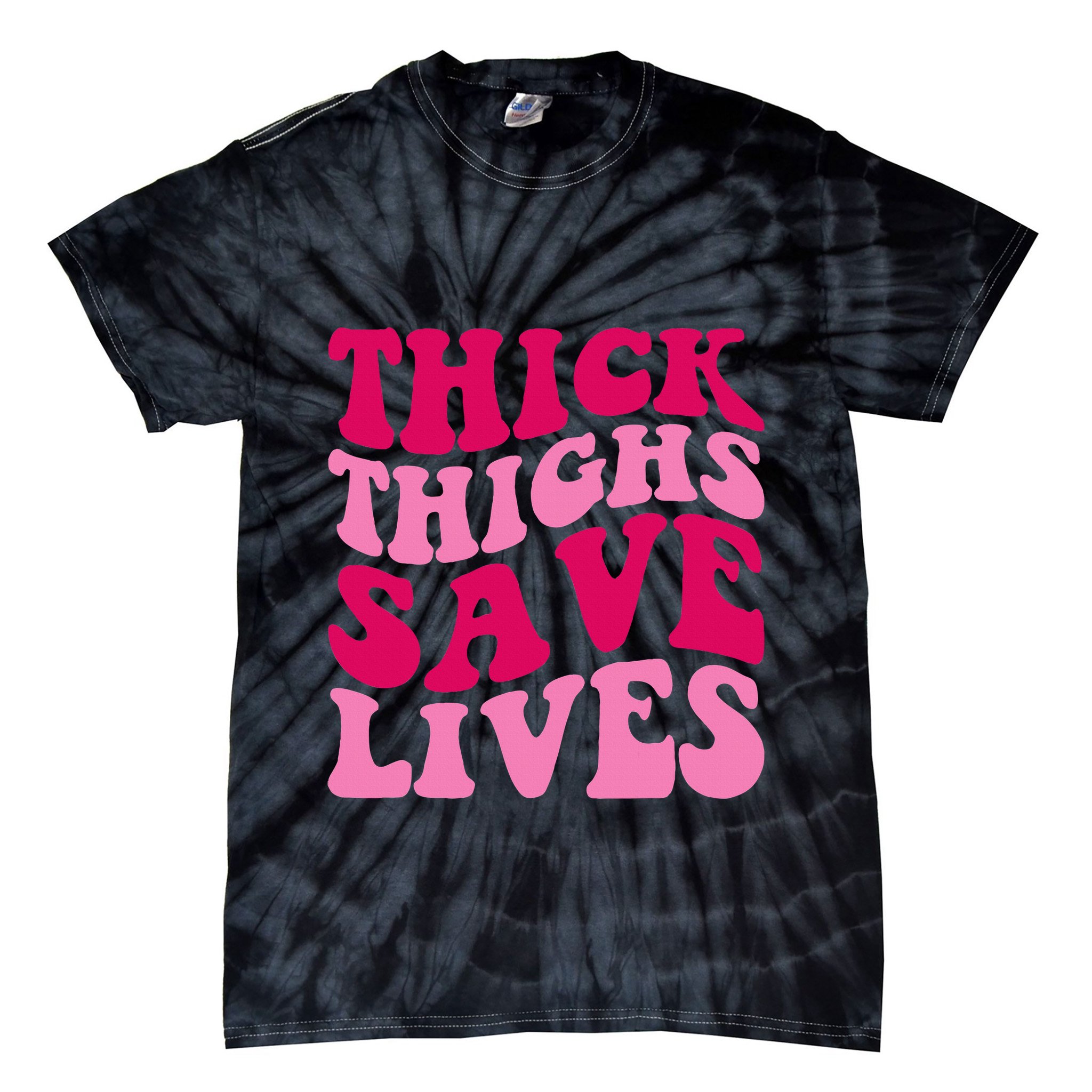 Thick Thighs Save Lives Funny Apparel Groovy Thicc Tie-Dye T-Shirt