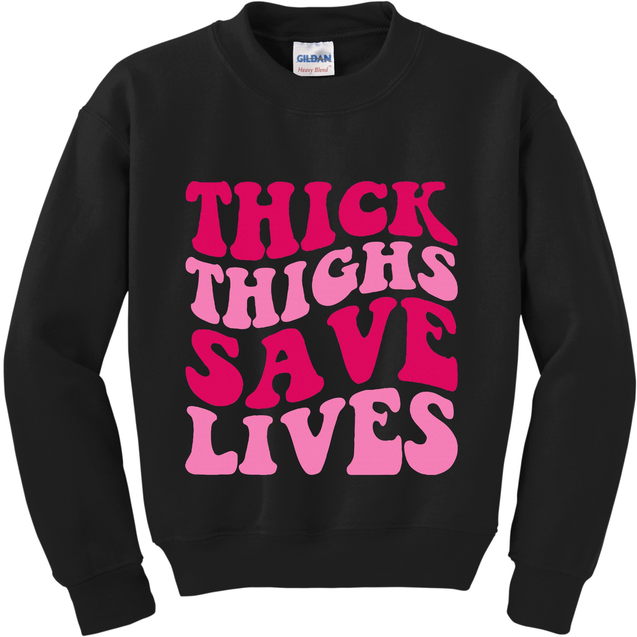 Thick Thighs Save Lives Funny Apparel Groovy Thicc Kids Sweatshirt