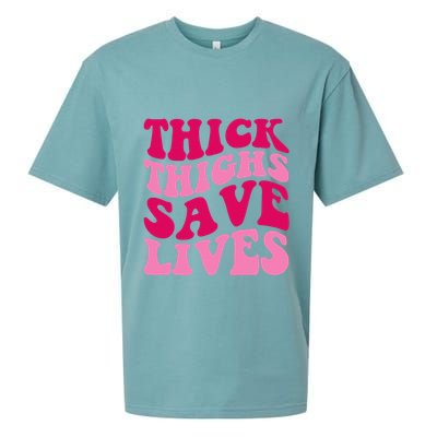 Thick Thighs Save Lives Funny Apparel Groovy Thicc Sueded Cloud Jersey T-Shirt