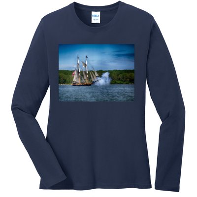 The Tall Ship Niagara With Cannons Ladies Long Sleeve Shirt