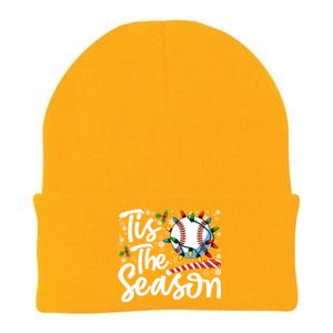 Tis The Season Baseball Christmas Snowflakes Lights Xmas Gift Knit Cap Winter Beanie