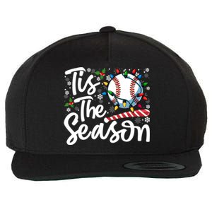 Tis The Season Baseball Christmas Snowflakes Lights Xmas Gift Wool Snapback Cap