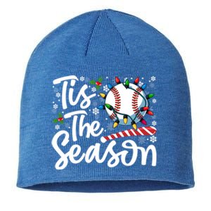 Tis The Season Baseball Christmas Snowflakes Lights Xmas Gift Sustainable Beanie