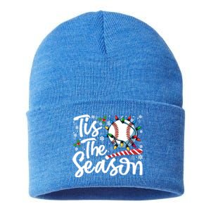 Tis The Season Baseball Christmas Snowflakes Lights Xmas Gift Sustainable Knit Beanie