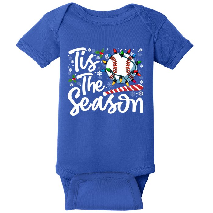 Tis The Season Baseball Christmas Snowflakes Lights Xmas Gift Baby Bodysuit