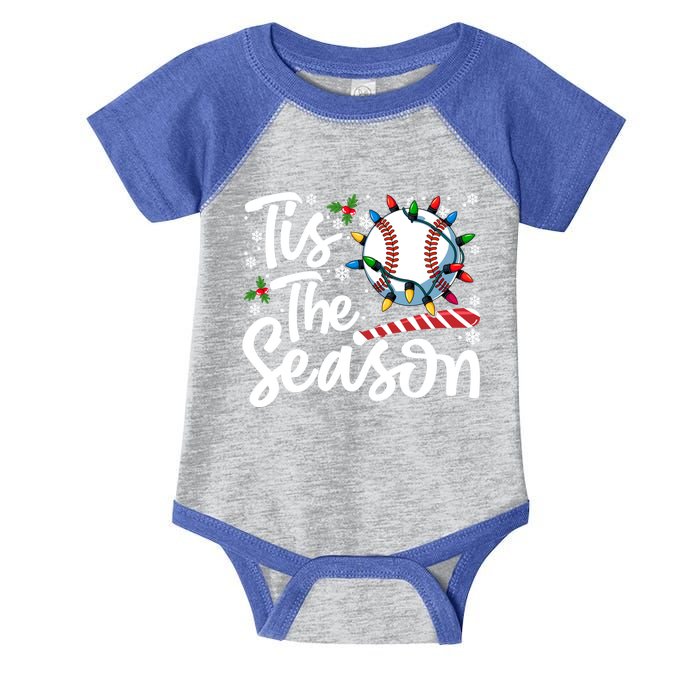 Tis The Season Baseball Christmas Snowflakes Lights Xmas Gift Infant Baby Jersey Bodysuit