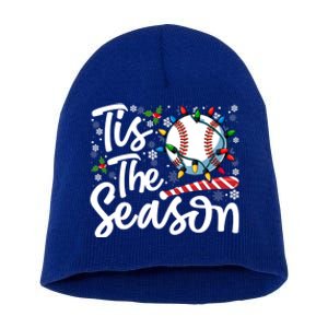 Tis The Season Baseball Christmas Snowflakes Lights Xmas Gift Short Acrylic Beanie