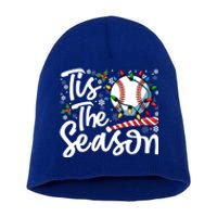 Tis The Season Baseball Christmas Snowflakes Lights Xmas Gift Short Acrylic Beanie