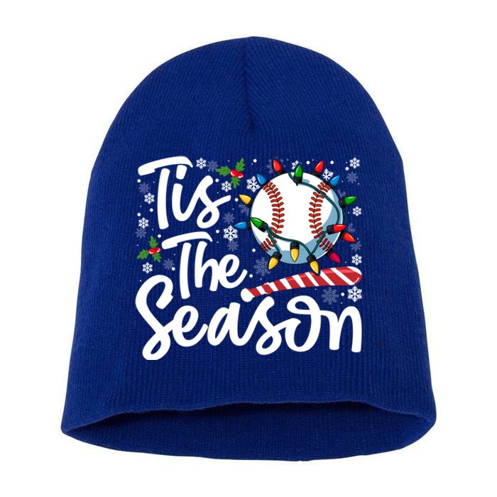 Tis The Season Baseball Christmas Snowflakes Lights Xmas Gift Short Acrylic Beanie