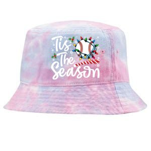 Tis The Season Baseball Christmas Snowflakes Lights Xmas Gift Tie-Dyed Bucket Hat