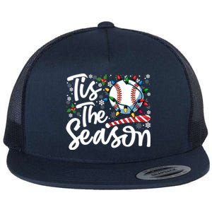 Tis The Season Baseball Christmas Snowflakes Lights Xmas Gift Flat Bill Trucker Hat