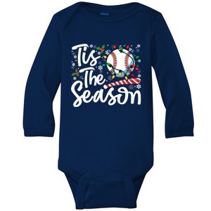 Tis The Season Baseball Christmas Snowflakes Lights Xmas Gift Baby Long Sleeve Bodysuit