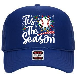 Tis The Season Baseball Christmas Snowflakes Lights Xmas Gift High Crown Mesh Back Trucker Hat