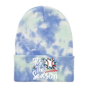 Tis The Season Baseball Christmas Snowflakes Lights Xmas Gift Tie Dye 12in Knit Beanie