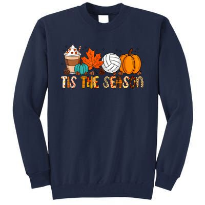 Tis The Season Volleyball Pumpkin Leaf Latte Fall Autumn Boy Tall Sweatshirt