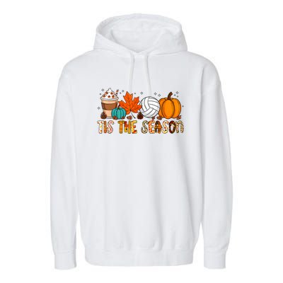 Tis The Season Volleyball Pumpkin Leaf Latte Fall Autumn Boy Garment-Dyed Fleece Hoodie