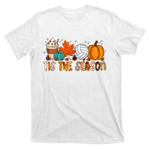 Tis The Season Volleyball Pumpkin Leaf Latte Fall Autumn Boy T-Shirt