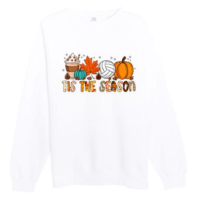 Tis The Season Volleyball Pumpkin Leaf Latte Fall Autumn Boy Premium Crewneck Sweatshirt