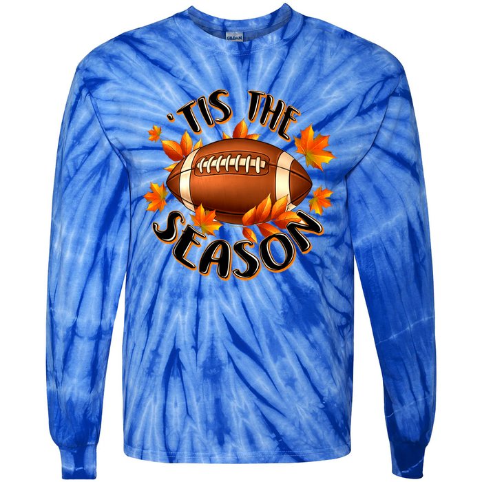 Tis The Season Pumpkin Leaf Fall Thanksgiving Football Tie-Dye Long Sleeve Shirt