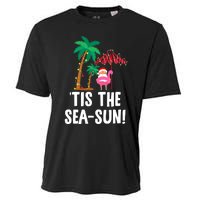 Tis the SeaSun Tropical Christmas Season Santa Flamingo Fan Cooling Performance Crew T-Shirt