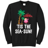 Tis the SeaSun Tropical Christmas Season Santa Flamingo Fan Sweatshirt