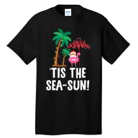 Tis the SeaSun Tropical Christmas Season Santa Flamingo Fan Tall T-Shirt