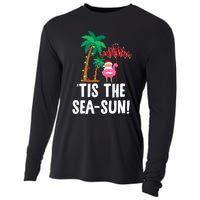 Tis the SeaSun Tropical Christmas Season Santa Flamingo Fan Cooling Performance Long Sleeve Crew