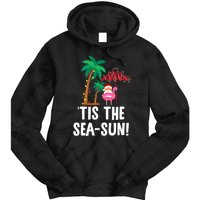 Tis the SeaSun Tropical Christmas Season Santa Flamingo Fan Tie Dye Hoodie