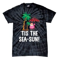 Tis the SeaSun Tropical Christmas Season Santa Flamingo Fan Tie-Dye T-Shirt