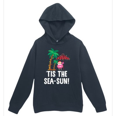 Tis the SeaSun Tropical Christmas Season Santa Flamingo Fan Urban Pullover Hoodie