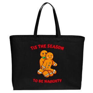 Tis The Season To Be Naughty Gingerbread Couple Christmas Cotton Canvas Jumbo Tote