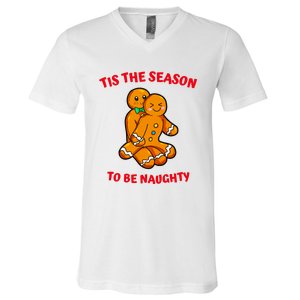 Tis The Season To Be Naughty Gingerbread Couple Christmas V-Neck T-Shirt