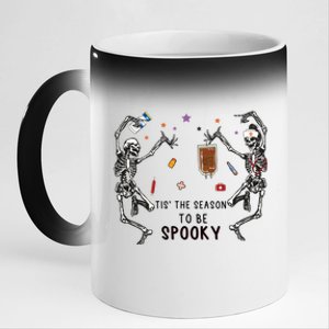 Tis The Season To Be Spooky Skeleton Nurse Halloween Cute Gift 11oz Black Color Changing Mug