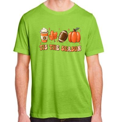 Tis The Season Pumpkin Leaf Latte Fall Thanksgiving Football Adult ChromaSoft Performance T-Shirt